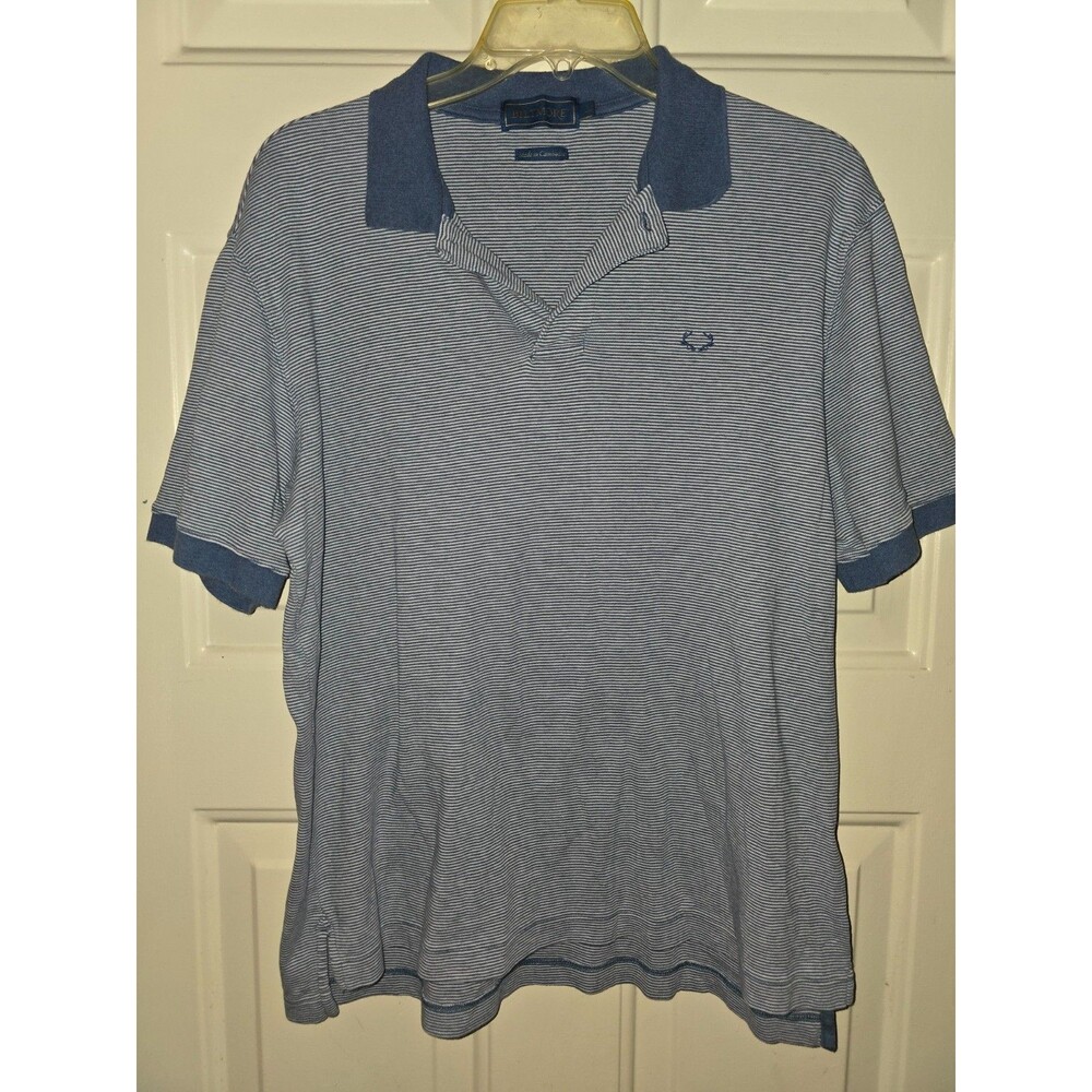 Biltmore Men’s Medium Blue Stripe Button-Up Collared Polo Cotton Shirt